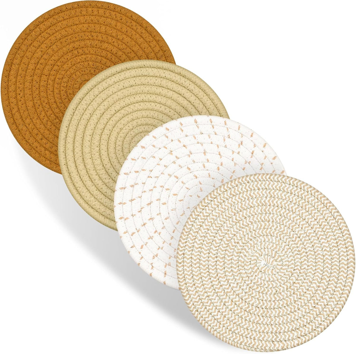 Trivets for Hot Dishes, 4 Pot Holders for Kitchen, Heat Resistant Mats for Countertop, 8 Inch Hot Pads for Hot Pots and Pans, Coaster, Home Essentials, Rustic Farmhouse Decor (Green)