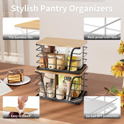 2 Pack Potato and Onion Storage Bins, Stackable Kitchen and Pantry Organizer with Bamboo Top & Lightweight PP Mat, for Vegetables, Fruit, Onion, Potato, Garlic - Pantry, Kitchen Storage Bins (Black)