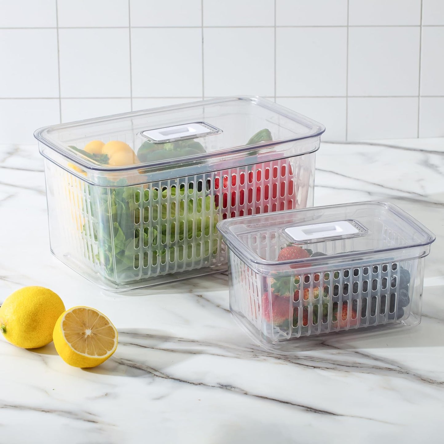SIMPLEMADE Clear Refrigerator Organizer Bins - Clear Bins for Fridge, Containers for Fridge and Freezer, Multipurpose Storage for Kitchen, Office, Bathroom, Pack of 3 (Design 2)