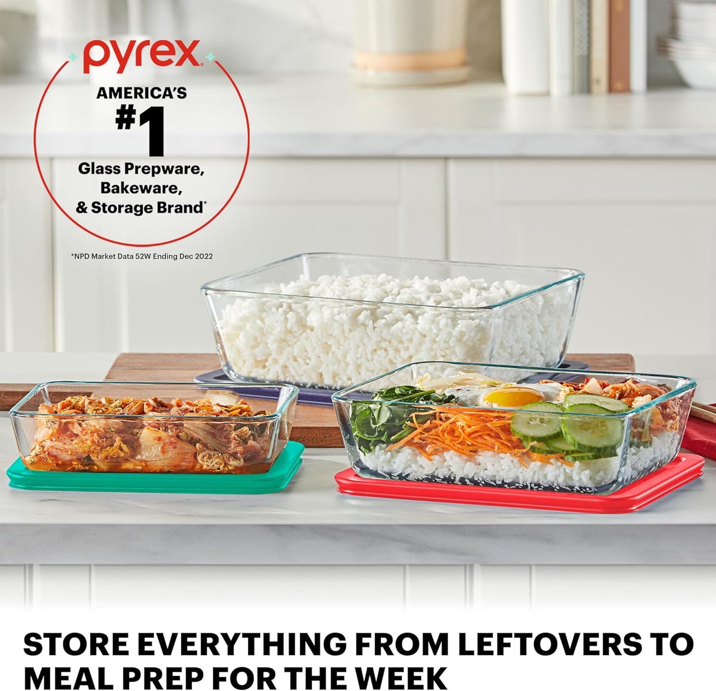 Pyrex Simply Store (12-Pack) Glass Food Storage Containers Set, (1, 2, & 3 Cup) Meal Prep Containers with Plastic BPA-Free Lids, Dishwasher & Microwave Safe