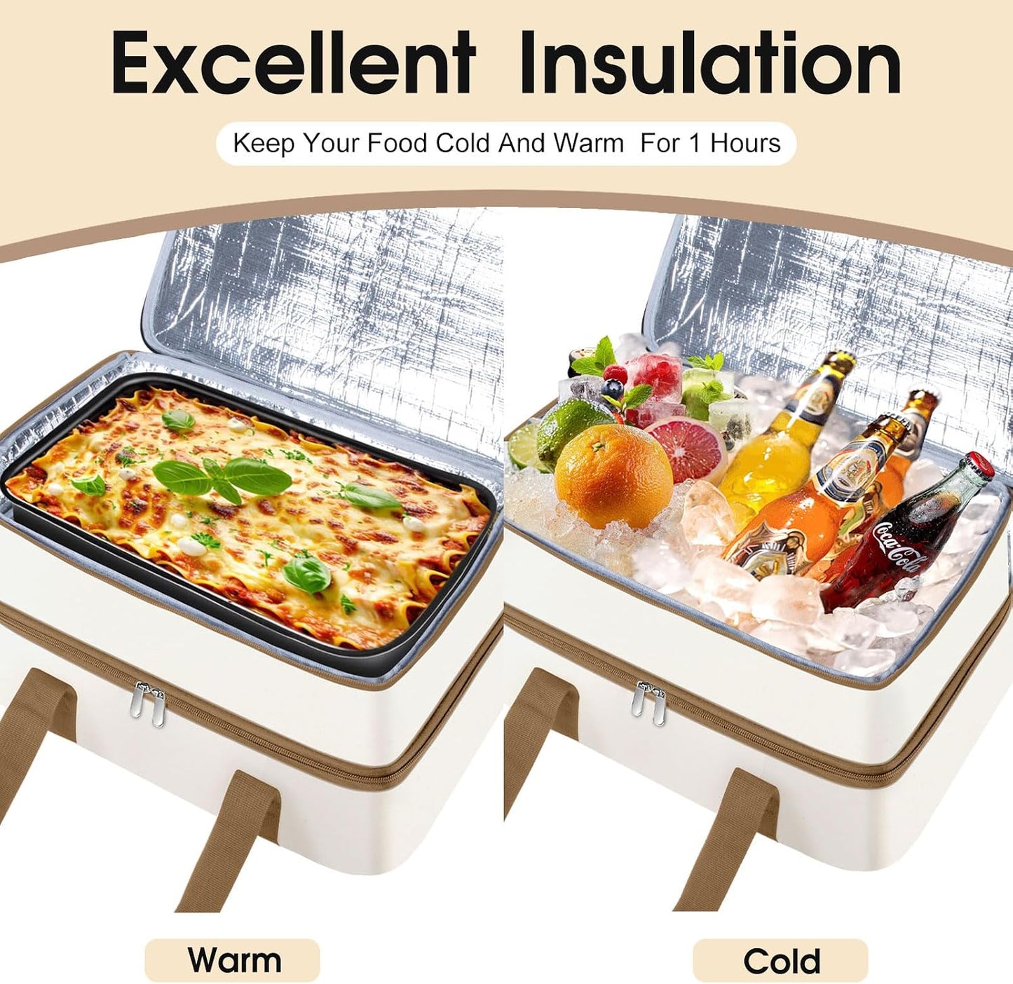 Insulated Casserole Carrier, Portable Casserole Carrier for Hot or Cold Food Lunch Tote Warmer or Cooler Bag, Lasagna Lunch Bag for Potluck Parties- Fits 9" x 13" Baking Dish-Charcoal Grey
