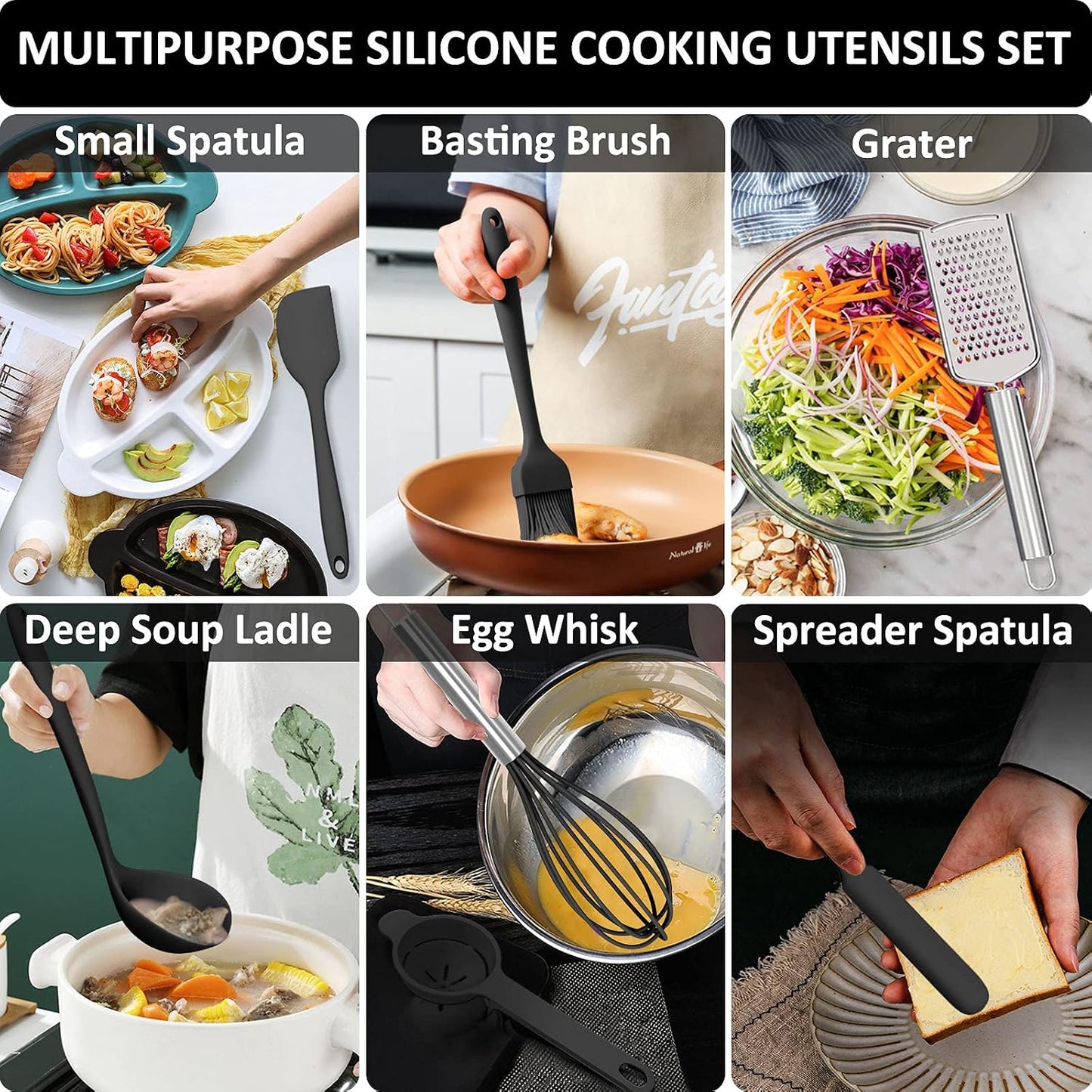 Silicone Kitchen Utensils Set, 16-Piece Silicone Cooking Utensils by Deedro, Heat Resistant Kitchen Tools Set with Holder, Nonstick Spatula Kitchen Gadgets for Cooking & Baking, Colorful