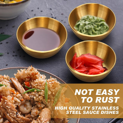 Tanlade 50 Pcs Metal Sauce Bowls 3.2 Inch Round Stainless Steel Seasoning Dishes Cups Mini Saucers Plates Small Sushi Dipping Bowls for Prep Ramekins Kitchen Party Supplies(Silver)