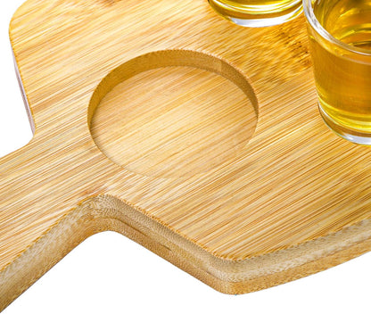 Tequila Shot Board and Glass Holder with 6 Shot Glasses, Bamboo Serving Tray Flight Board with Salt Rim, Tequila Gifts for Liquor, Club, Home, Bar, Party, Wedding, Housewarming, Christmas