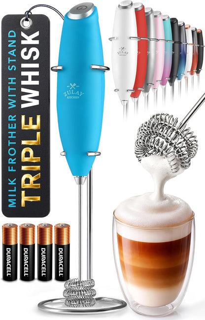 Zulay Kitchen Rechargeable Milk Frother Handheld - Frother Wand, Drink Mixer, Electric Whisk Frother, for Cappuccinos, Matcha & Protein Powder - Dynamic 3 Whisk, 3 Speed 500mAh Black - Colors B