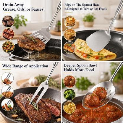Newness Soup Ladle, [Rustproof, Heat Resistance, Integral Forming] Resilient 304 Stainless Steel Soup Spoon with Vacuum Ergonomic Round Handle, Cooking Spoon for Kitchen, 13.7 Inches