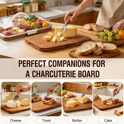 Renmxj Charcuterie Board with Lid, Carbonized Bamboo, Knives Set and Bowls
