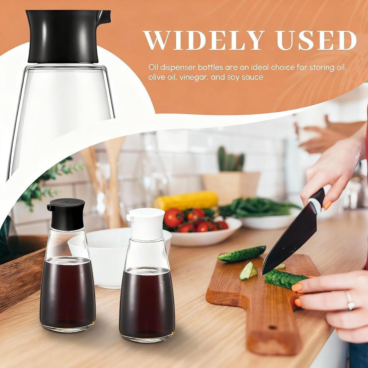 Glass Soy Sauce Dispenser Bottles, 9.6 oz Oil Cruet, Black