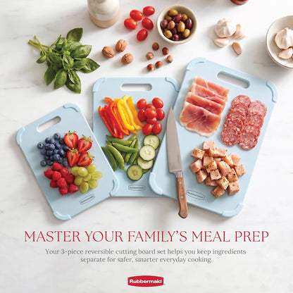 Rubbermaid 3pc Reversible Wheat Fiber Cutting Board Set | BPA Free Non Toxic Cutting Boards for Kitchen – Dishwasher Safe, Non-Slip Corners & Lightweight | For Meat, Veggies & Fruits