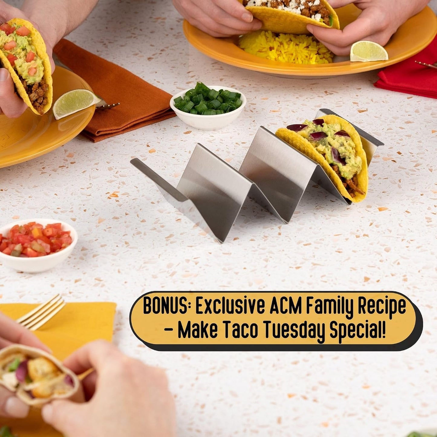 NEW - Taco Holders Set of 4 | Stainless Steel Taco Holders, Oven & Grill Safe Taco Stands, Holds 2-3 Tacos Each, Dishwasher-Safe Taco Holder with Easy-Lift Handles, Stackable for Easy Storage