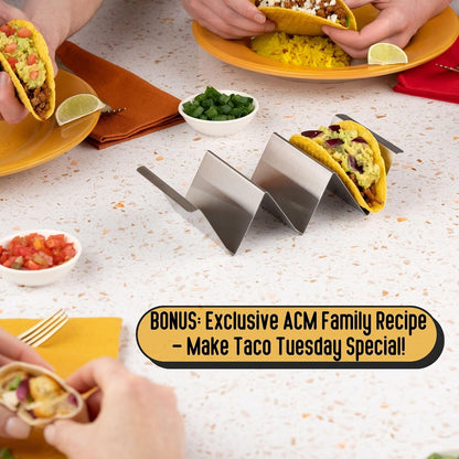 NEW - Taco Holders Set of 4 | Stainless Steel Taco Holders, Oven & Grill Safe Taco Stands, Holds 2-3 Tacos Each, Dishwasher-Safe Taco Holder with Easy-Lift Handles, Stackable for Easy Storage