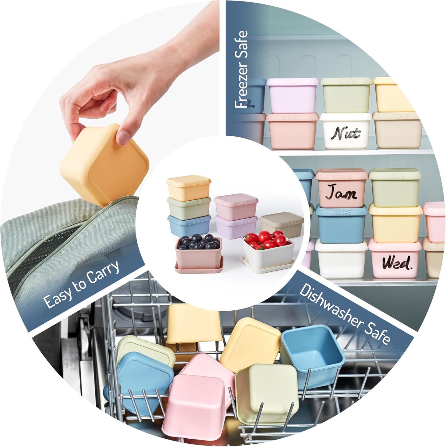 ISSEVE 8oz Silicone Snack Containers for Kids, 1 Cup Reusable Small Containers with Lids, Leak Proof Silicone Food Storage Containers, Kids Lunch Box for Daycare, School, Travel (4)