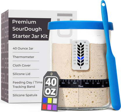 BALCI Premium Sourdough Starter Jar - 40oz Wide Mouth Kit (Blue)
