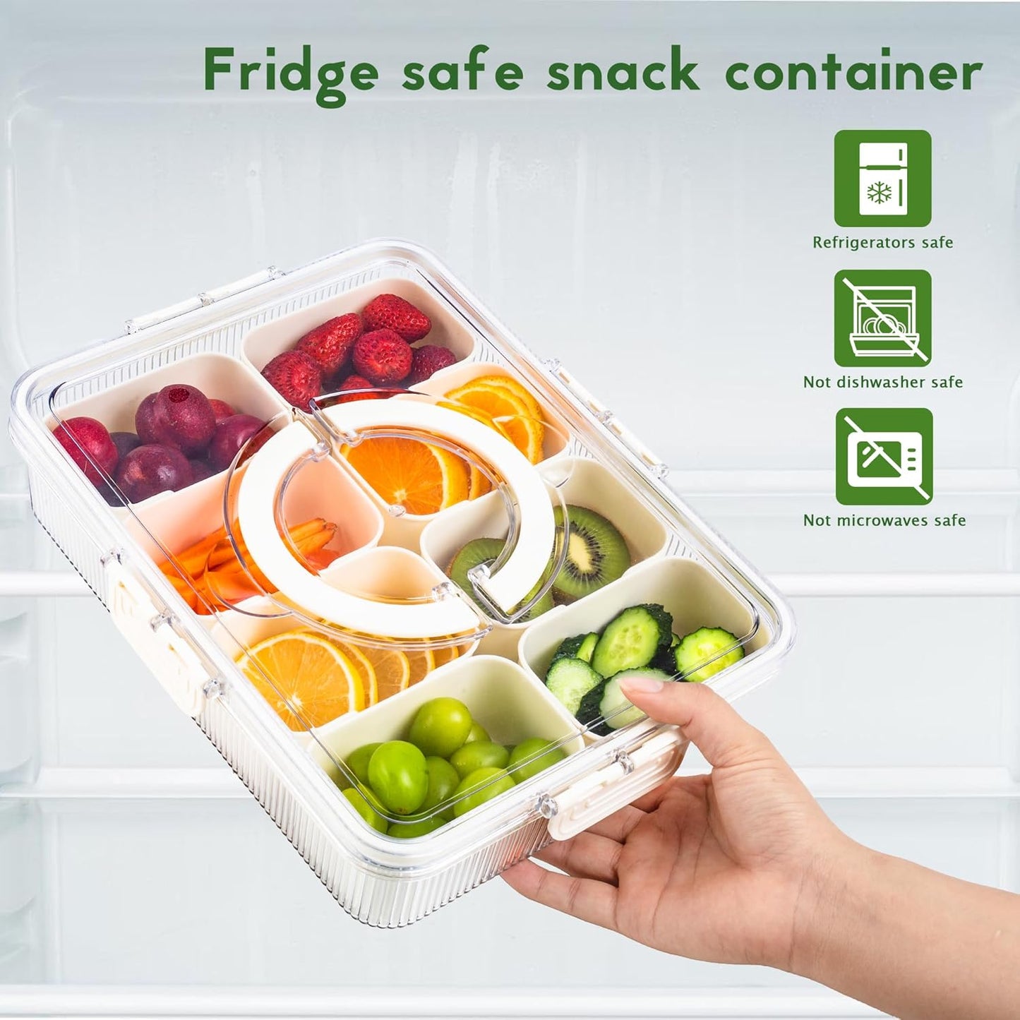 Patent Divided Serving Tray with Lid & Handle - Snackle Box Organizer for Charcuterie, Sandwiches, Veggies, Fruits, Candy - Portable Food Storage for Travel, Beach, Picnics（1 pcs, Orange）