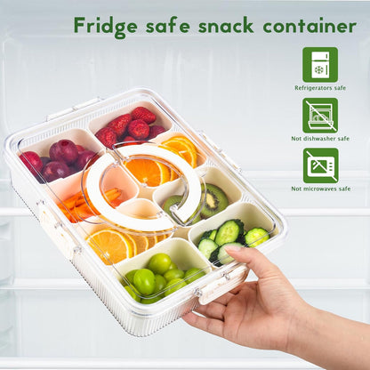 Patent Divided Serving Tray with Lid & Handle - Snackle Box Organizer for Charcuterie, Sandwiches, Veggies, Fruits, Candy - Portable Food Storage for Travel, Beach, Picnics（1 pcs, Orange）