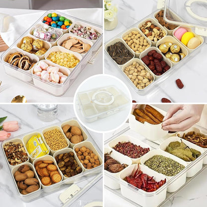 Snackle Box Container, 8 Compartment Divided Serving Tray with Lid and Handle, Snack Box Container for Candy, Fruit and Snacks, Great for Gatherings, Outings, Parties and Entertaining（Pink）