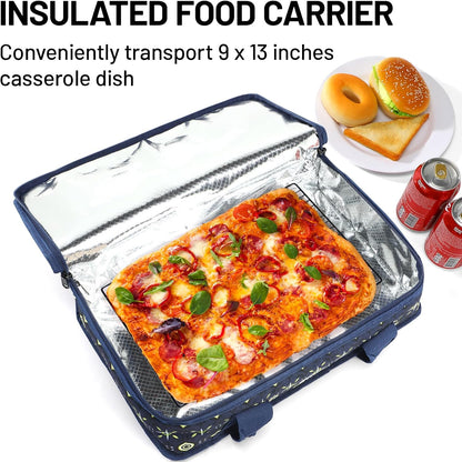 MIER Insulated Casserole Carrier for Hot or Cold Food Thermal Food Carrier Bag for Lasagna Potluck Parties Picnic Cookouts, Fits 9"x13" Baking Dish/Foil Pan, Red