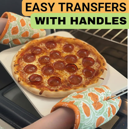 Pizza Stone for Oven and Grill Set - 5PCS Pizza Making Accessories Kit - 15 inch Pizza Stone with Handles, Pizza Peel, Pizza Cutter, Dough Tool - Baking Stone for Bread - Large Rectangular Oven Stones