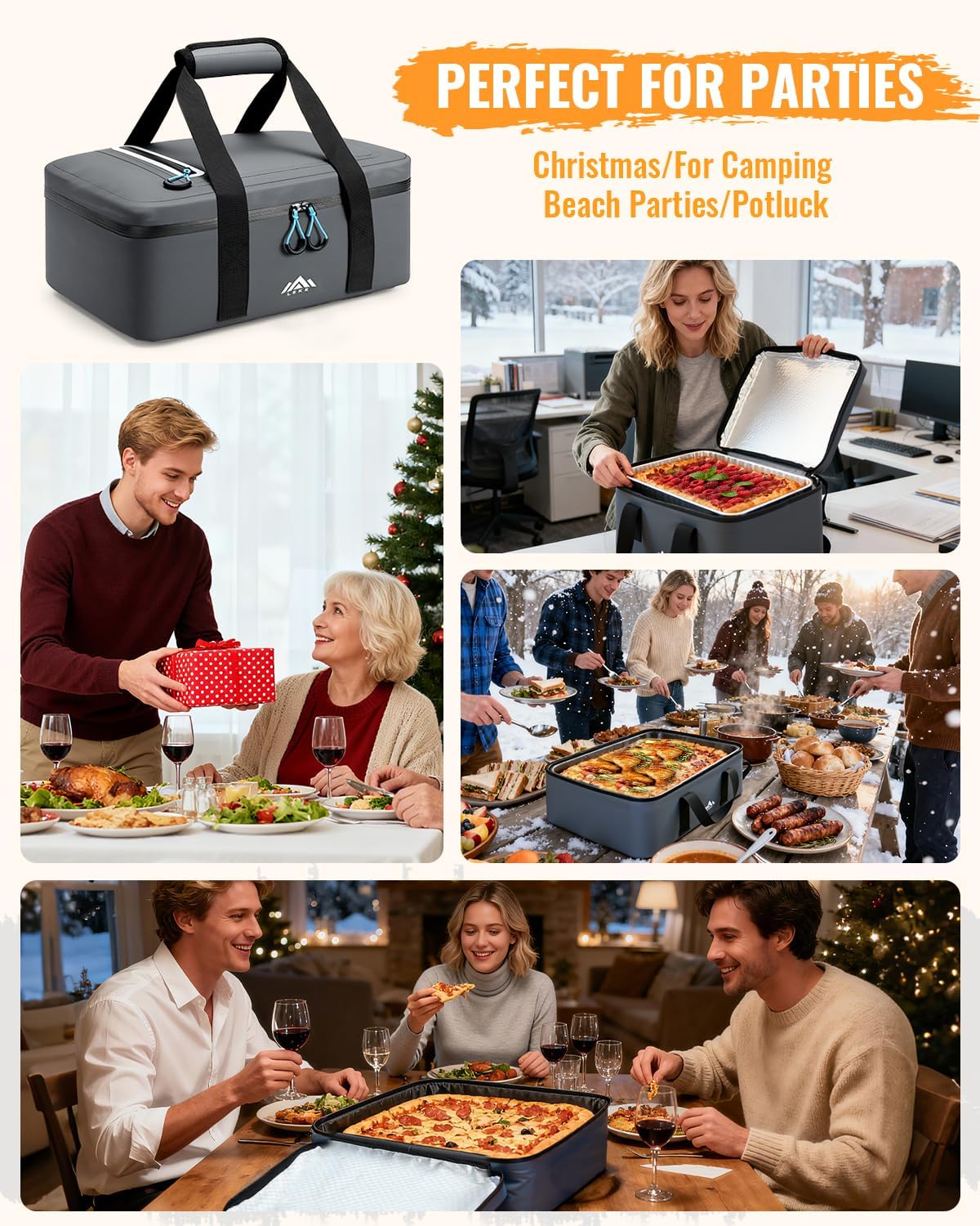 Lekesky Insulated Casserole Carrier (Soft-Side) for Hot or Cold Food, Casserole Dish Bag Carrying Case - Lasagna Lugger Holder for Potluck/Picnic, Fits 9x13 & 11x15 Inch Baking Dish, Dark Gray