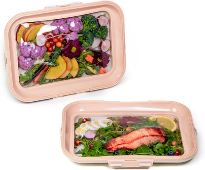 Crudités | Portable Snack Tray | Rectangle 2-Pack | Cream White | Reversible Stretch Lid Food Containers | BPA-Free, Freezer & Dishwasher Safe | Meal-Prep, Charcuterie, Salads, Picnic, Travel