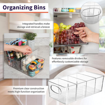 ClearSpace Plastic Pantry Organization and Storage Bins with Removable Dividers – Perfect Kitchen Organization or Kitchen Storage – Refrigerator Organizer Bins, Cabinet Organizers (4 Pack XL)