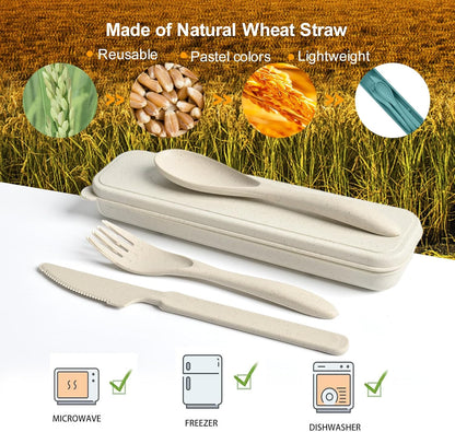 Travel Utensils with Case, 2 Sets Reusable Utensils Set with Case, Wheat Straw Utensils for Lunch Box Accessories, Camping Utensil Set for School Work Lunch or Daily Use（Black）