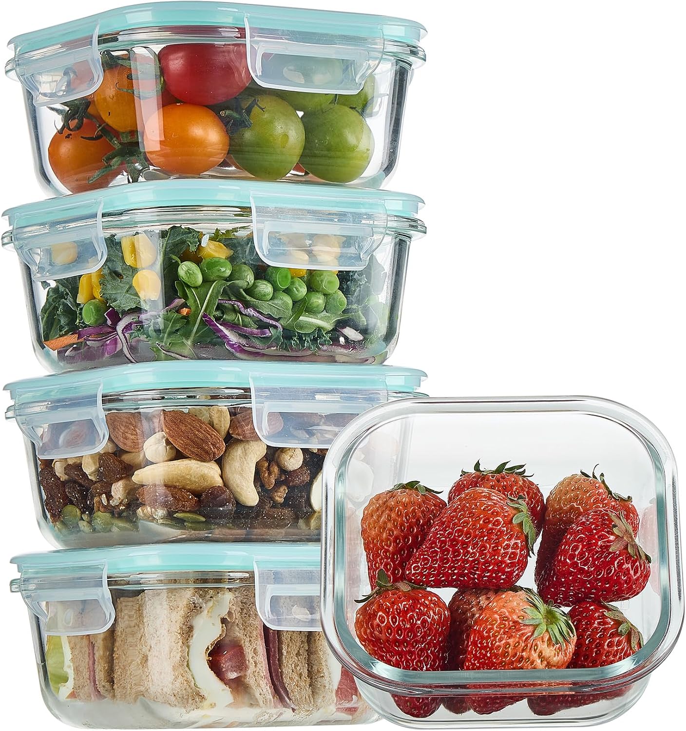 Vtopmart 10 Pack 35oz Glass Food Storage Containers with Lids, Meal Prep Containers, Airtight Reusable Lunch Container Set, Safe for Oven, Microwave, Freezer, and Dishwasher, Grey