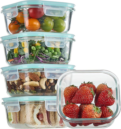Vtopmart 10 Pack 35oz Glass Food Storage Containers with Lids, Meal Prep Containers, Airtight Reusable Lunch Container Set, Safe for Oven, Microwave, Freezer, and Dishwasher, Grey
