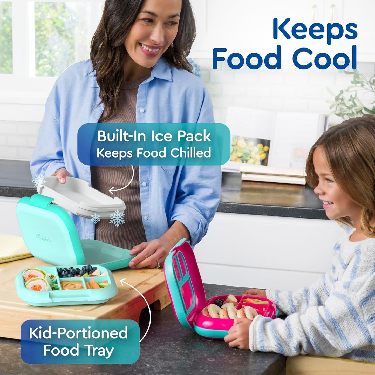 Bentgo Chill Kids Leak-Proof Lunch Box - 4-Compartment Bento Box with Built-In Ice Pack, 3.3 Cup Capacity, PFAS & BPA-Free, Microwave & Dishwasher Safe, Ideal Size for Ages 3 to 7 (Truly Teal)