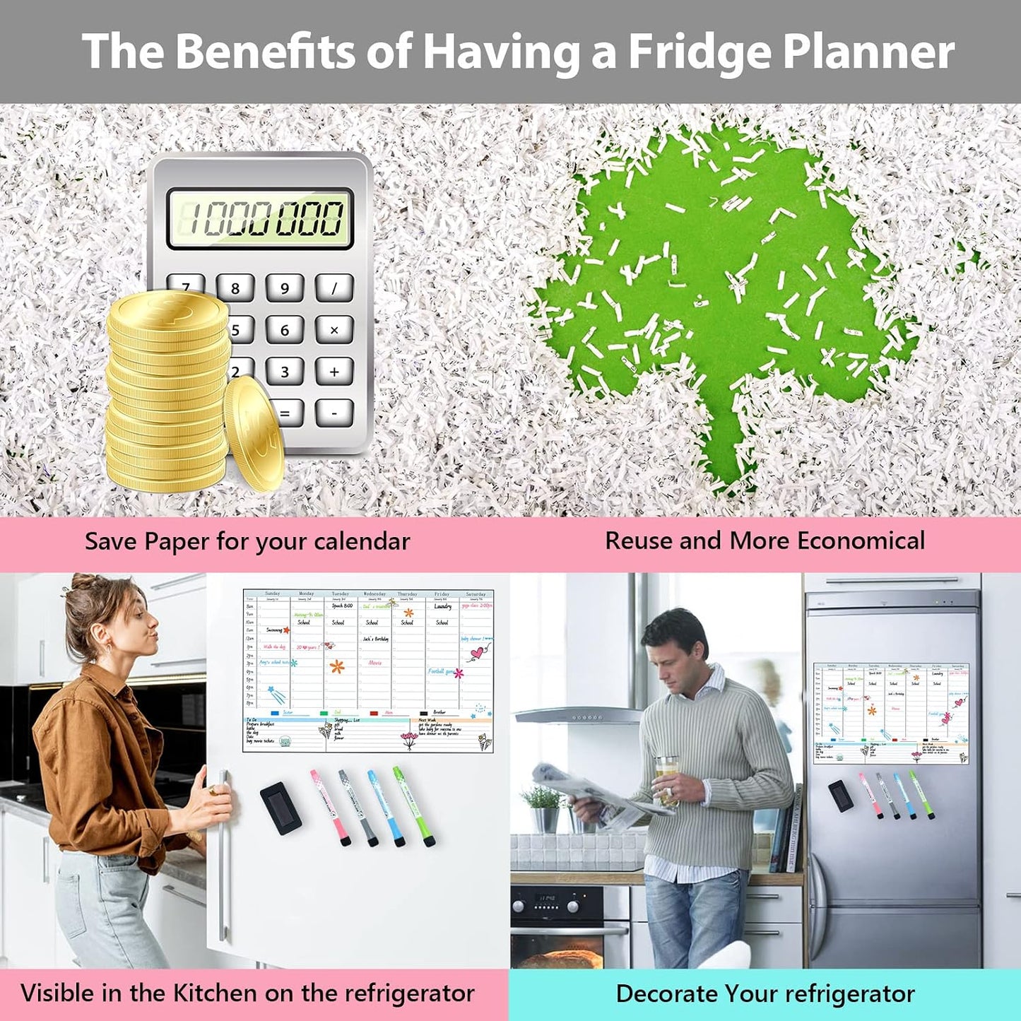POPRUN Magnetic Weekly Dry Erase Fridge Calendar, 16.9"x11" Whiteboard Planner for Schedule, Shopping Lists, Household Chores, Ideal for Family, Office, Work and Study