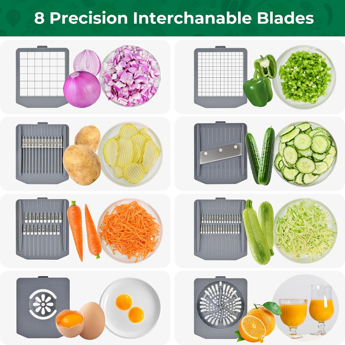 SUSTEAS Vegetable Chopper Mandoline Slicer, 6 Blade Chopper, 10-in-1 Gray