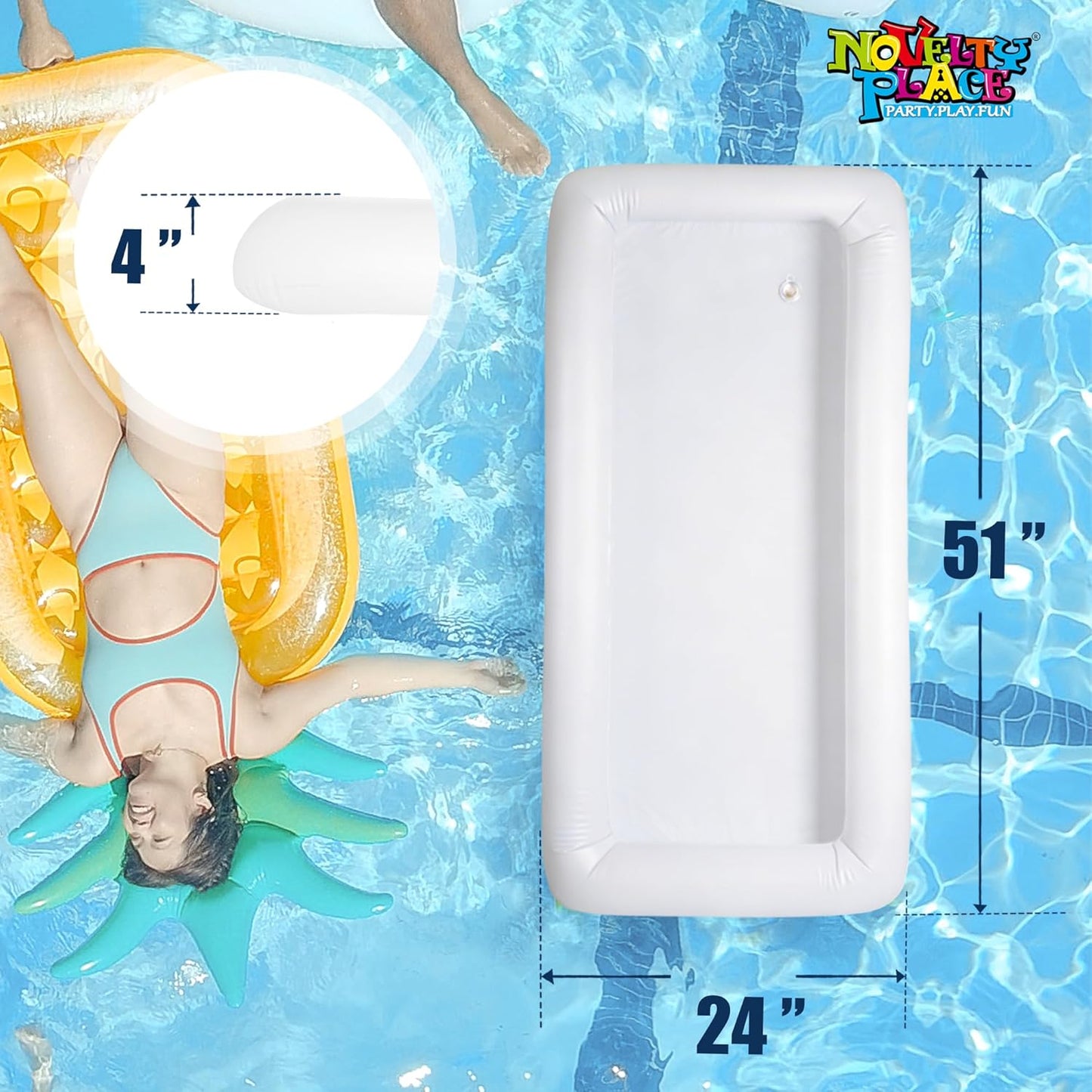 Novelty Place Inflatable Ice Serving Tray Buffet Bar with Drain Plug - Salad Food & Drinks Inflatable Cooler for Party Picnic and Camping (Pack of 1)