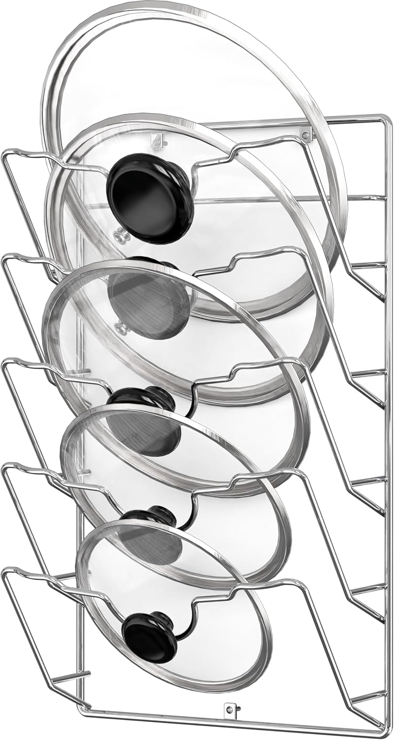 Simple Houseware Wall Door Mounted Pot Lid Rack Organizer, Chrome Finish