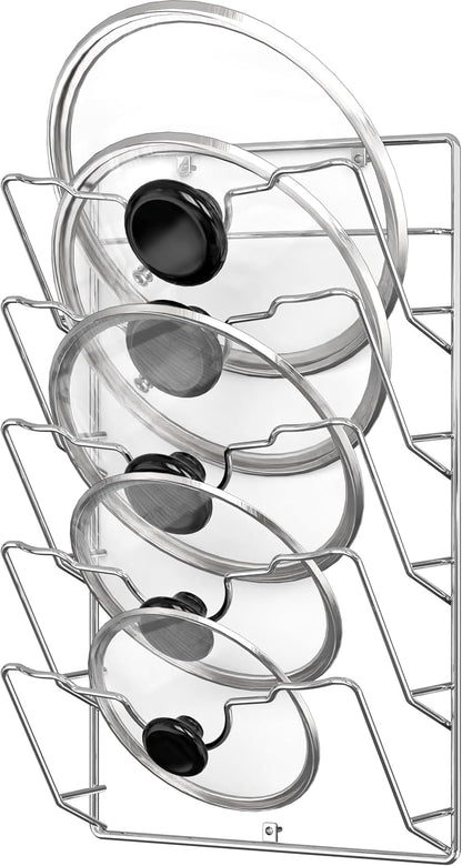Simple Houseware Wall Door Mounted Pot Lid Rack Organizer, Chrome Finish