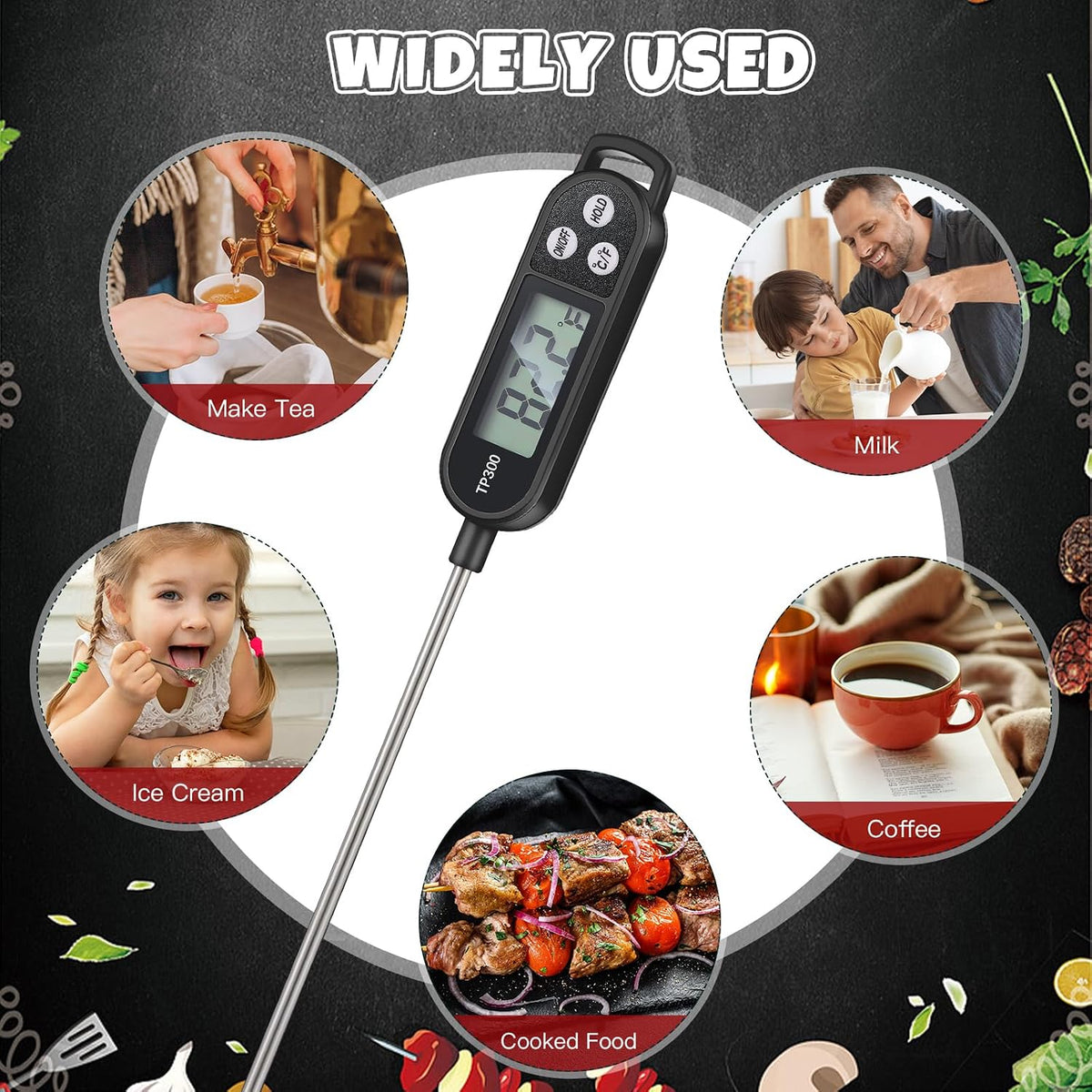 Copkim Food Thermometer Instant Read Probe BBQ,Red