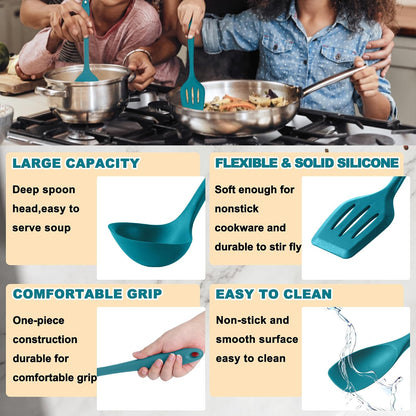 E-far 10 Pieces Silicone Cooking Utensils Set, Heat Resistant Kitchen Utensil Set for Nonstick Cookware, Kitchen Cooking Tools with Spatula, Spoon, Slotted Turner, Non-Toxic & Dishwasher Safe (Khaki)