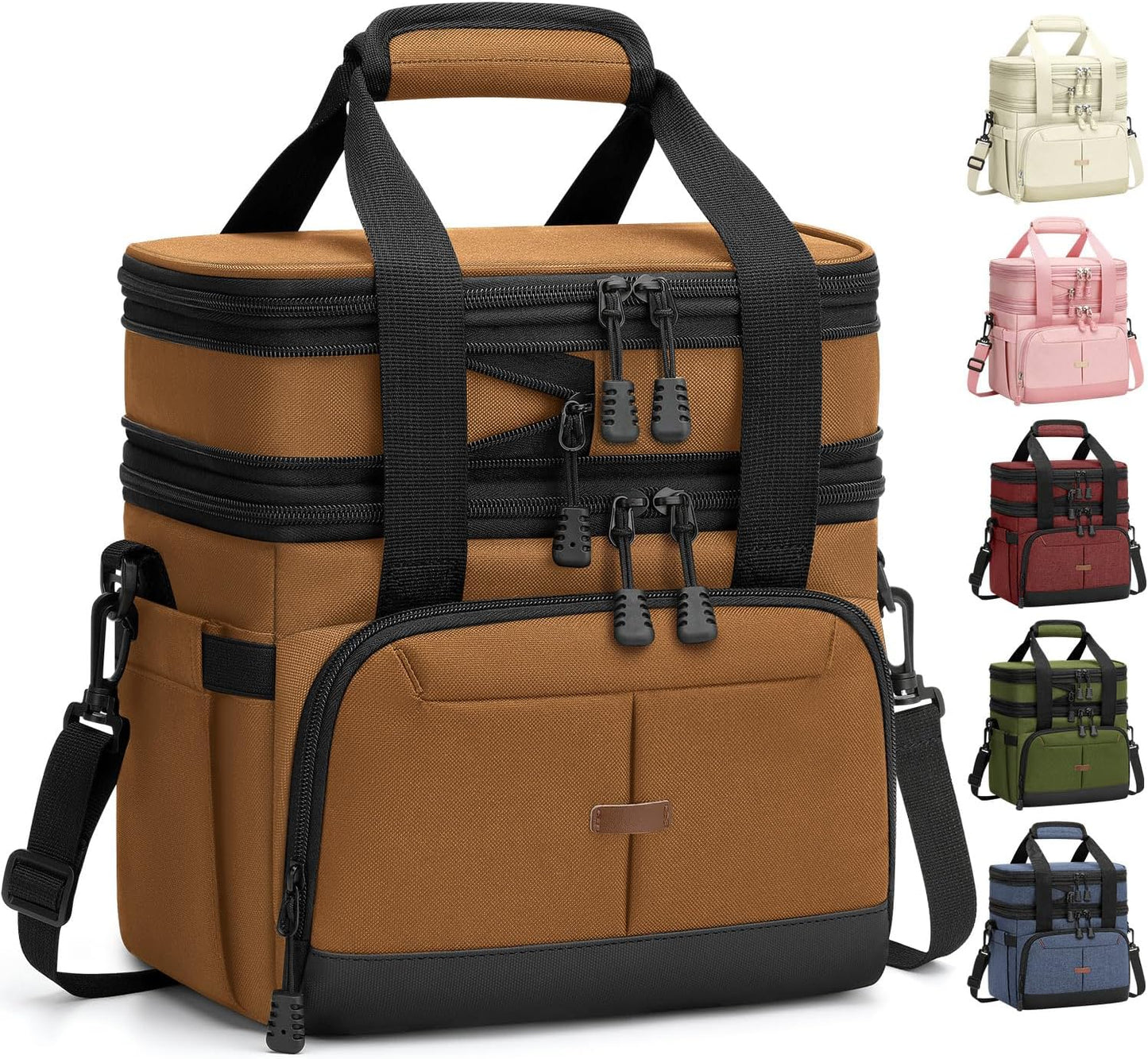 Pritent Lunch Box For Men Women Double Deck Insulated Lunch Bag For Men Woman Leakproof Expandable Cooler Bag with Adjustable Shoulder Strap for Kids Shool Work Picnic Camping(Beige,Large)
