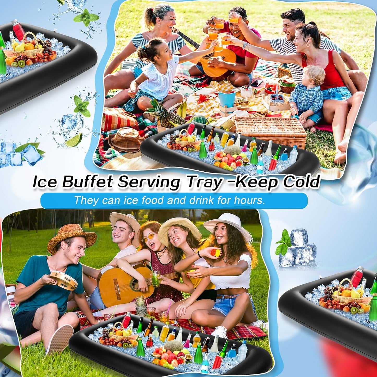 Leitee Inflatable Serving Bar with Drain Plug 52 x 24 x 5'' Inflatable Ice Serving Buffet Bar for Party Food Cooler Buffet Drink(Black,Basic Style)