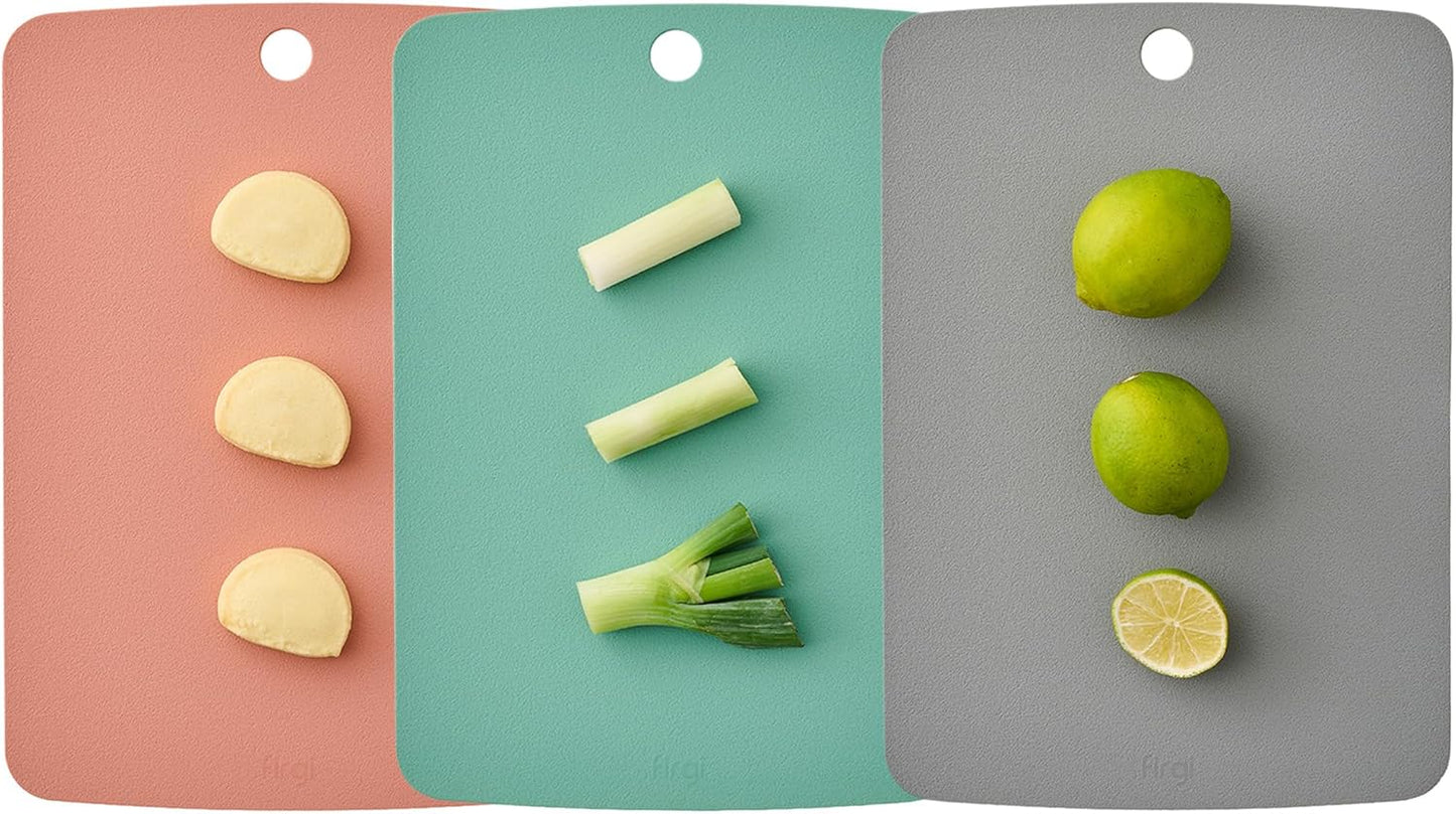 TPU Small Cutting Board Set of 3 9"x12" - Flexible Cutting Mats for Kitchen Knife Friendly, Cutting Mat Non-Slip Chopping Board Double Sided Scratch Resistant Food Grade Coral Mint Gray