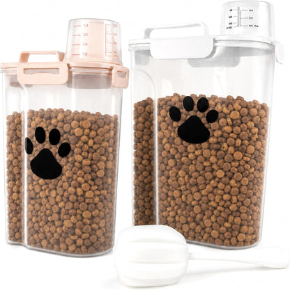 Dog Storage Container with cleaning brush,Measuring Cup,Portable Pet Food Containers with Upgraded Large Spout and Cup for Dogs,Cats,Birds,Small Animals(White)