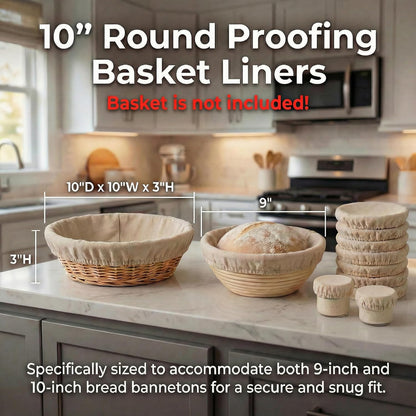 8 PCS Bread Proofing Basket Cloth Liner (3 Round & 3 Oval) & 2 Sourdough Starter Jar Covers, 10 Inch Banneton Basket Cover for Sourdough Baking, Reusable Dough Bowl Liner (Combo)