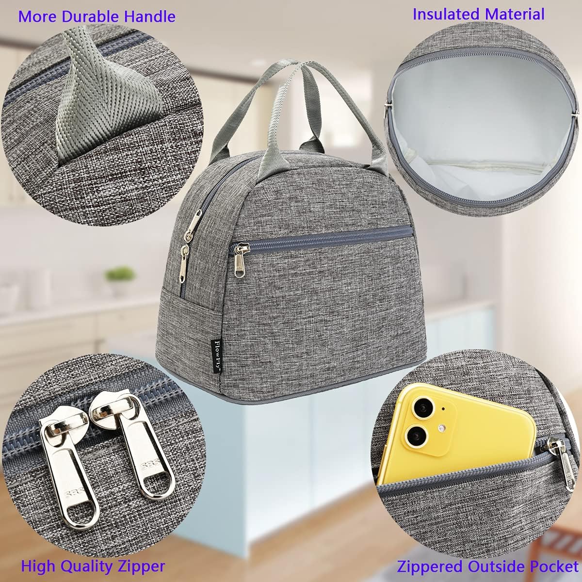FlowFly Insulated Lunch Cooler Bag - Tote Bag Organizer for Women/Men, Black - Colors A
