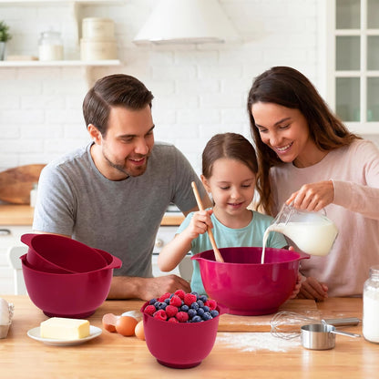 BoxedHome Nesting Plastic Mixing Bowl Set With Pour Spout, Microwave and Dishwasher Safe, BPA free Non-Slip Base, Set of 4 Size 1.7, 2.5, 3.5 and 4.5qt, Great for Prepping, Baking, Cooking (Dark Blue)