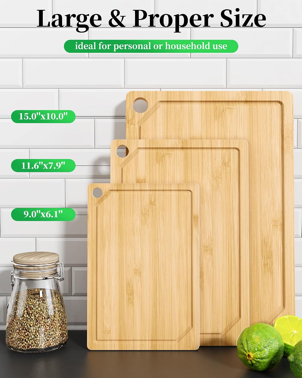 Kitsure Bamboo Cutting Board Set - Multi-Sizes Wooden Cutting Boards for Kitchen, Convenient Kitchen Essentials with Deep Juice Grooves, Cutting Board for Chopping & Serving, 2 Pack, Natural