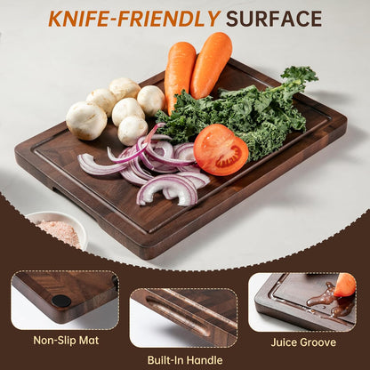 THETCHRY Teak Wood Cutting Board Set of 3 Wooden Cutting Boards for Kitchen | Premium Teak Wood • FSC Certified • Deep Juice Groove • Built-In Handles • Non-Slip Feet • 3 Practical Sizes • Gift-Ready Box