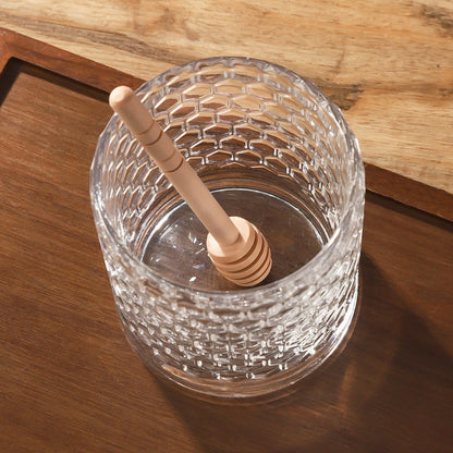 Honey Jars,9 oz Clear Glass Honey Pot Set with Dipper and Lid - Glass Honey Dispenser,Syrup Jar,Containers for Kitchen - Honeypot with Dipper Sticks - Honey Containers (Hexagon)