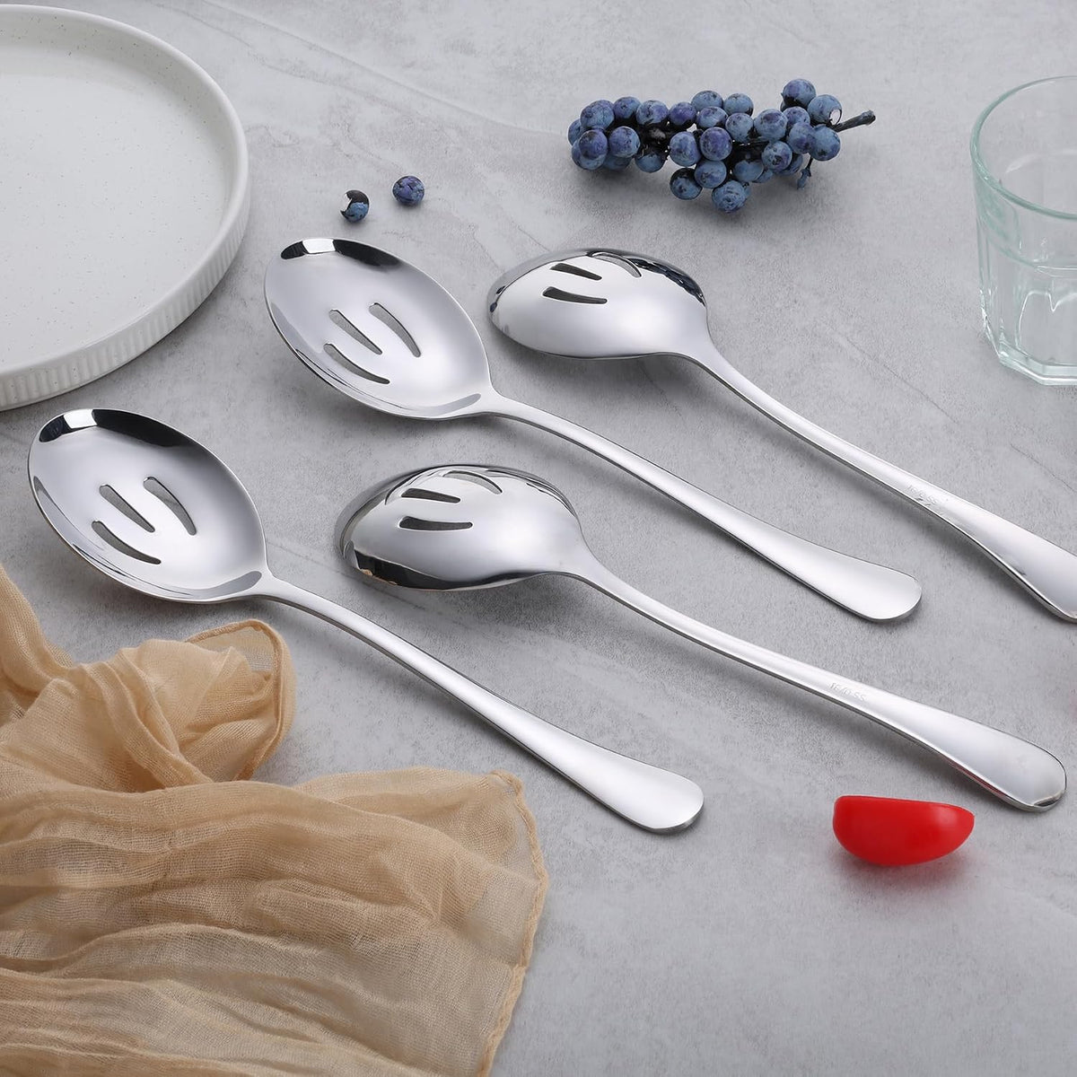 E-far Large Serving Spoons Set of 4, Stainless Steel Serving Utensils Set