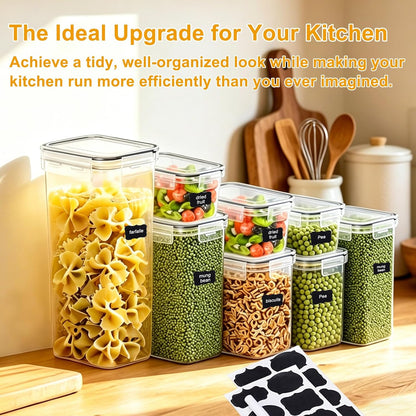 42pcs Airtight Containers, Clear Stackable Dry Food Storage | 42pk clear airtight containers with tight lids keep dry food fresh. Safe plastic, stackable for pantry kitchen storage