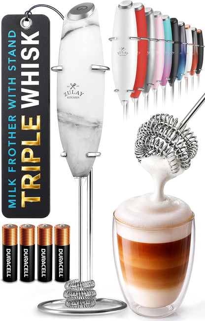 Zulay Kitchen Rechargeable Milk Frother Handheld - Frother Wand, Drink Mixer, Electric Whisk Frother, for Cappuccinos, Matcha & Protein Powder - Dynamic 3 Whisk, 3 Speed 500mAh Black - Colors C