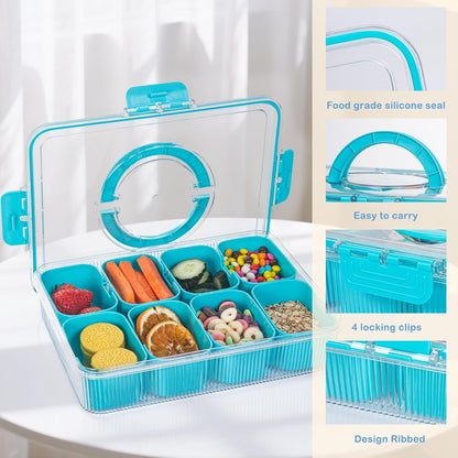 Patent Divided Serving Tray with Lid & Handle - Snackle Box Organizer for Charcuterie, Sandwiches, Veggies, Fruits, Candy - Portable Food Storage for Travel, Beach, Picnics（1 pcs, Orange）